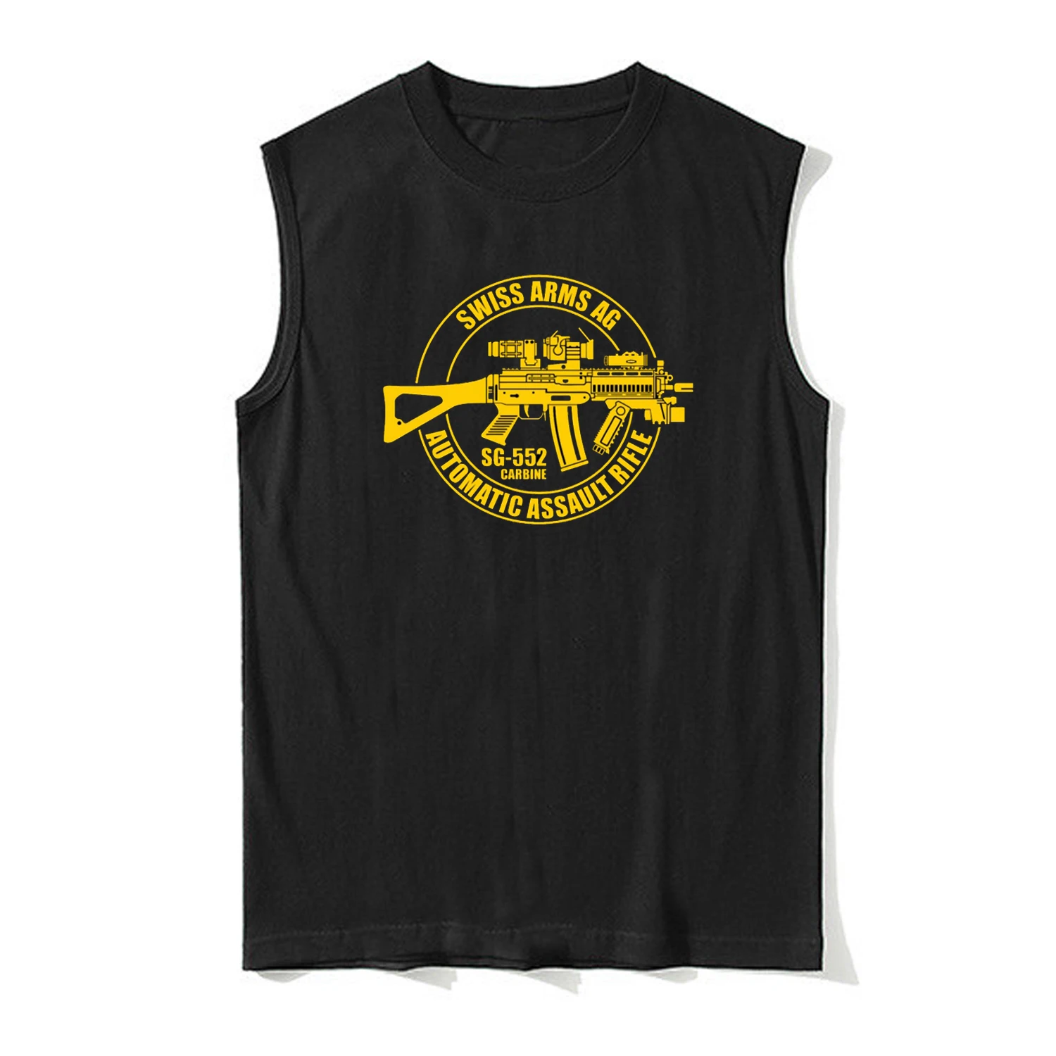 SG 552 Carbine Swiss-Camiseta sin mangas con Rifle de asalto automático, 100% de algodón con cuello redondo, camisetas sin mangas informales de verano para hombre, camiseta sin mangas