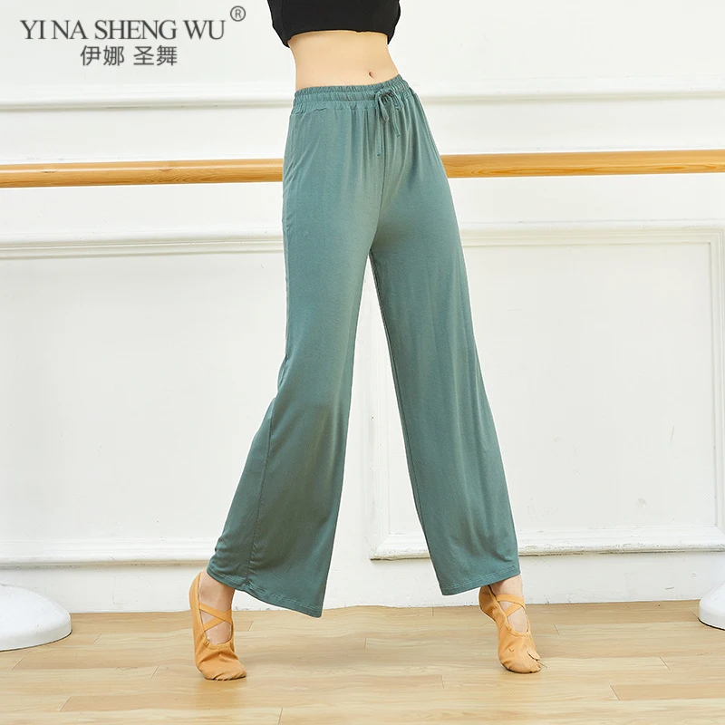 Pantalon à jambes larges, taille haute, Tube droit, extensible, moderne, pour la pratique de la danse classique, de Ballet, Style Long