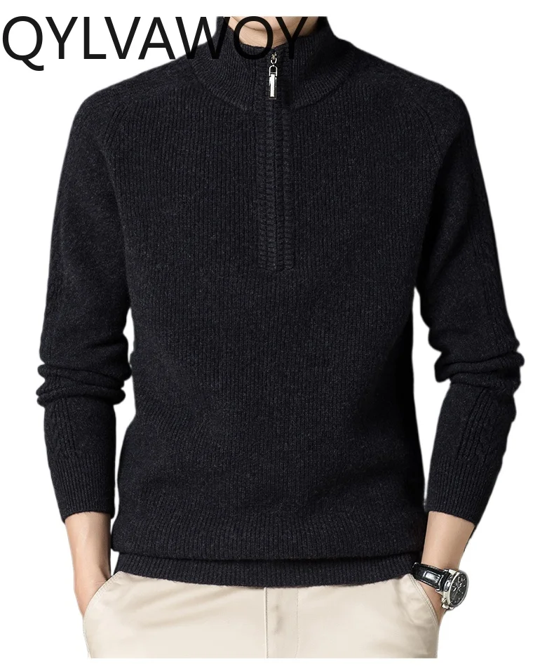 QYLVAWOY 100% Cashmere Sweaters Men Clothes Autumn Winter Half-high Collar Mens Sweater Casual Warm Pullover Sueter Masculino