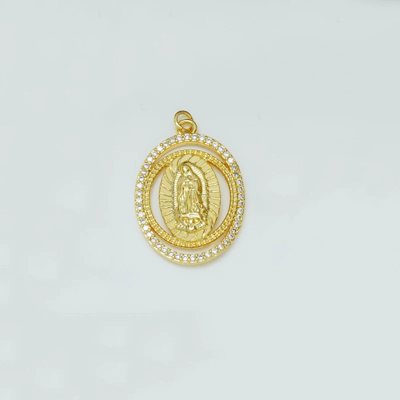 4 Pcs Christianity Saint Pendant Diy Necklace Making Accessorie Pave Inlay Zircon Heart Oval Hollow Jewelry Brass Part Wholesale