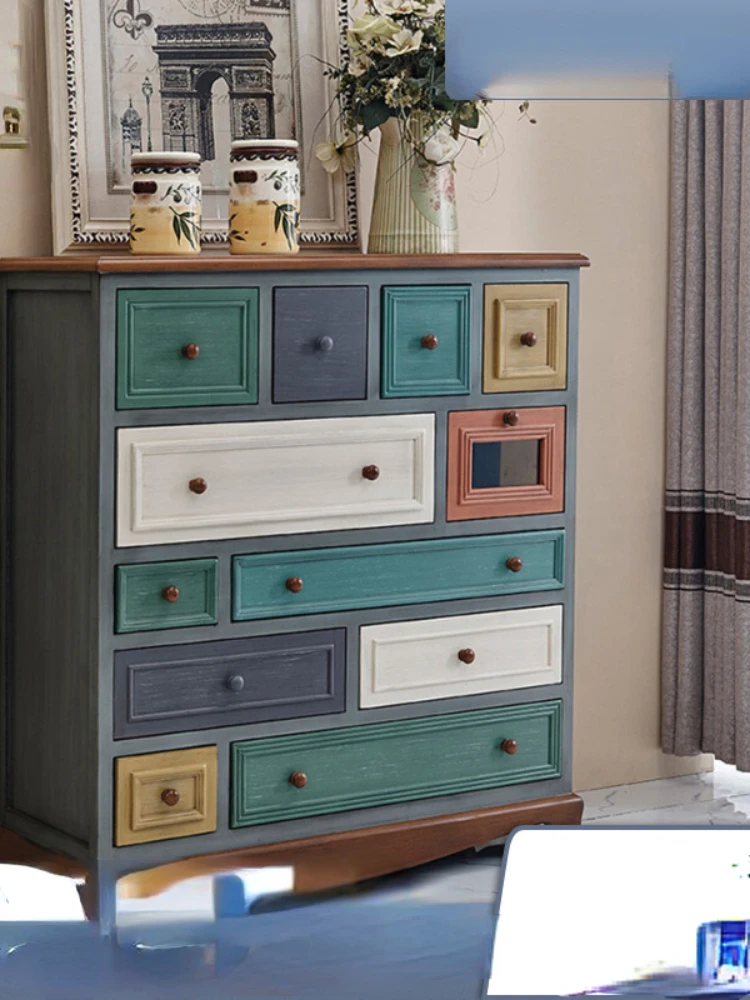 Chest of Drawers Storage Cabinet Twelve Buckets Large Capacity Complete Solid Wood Painted Multi-Drawer Lobby Entrance Cabinet