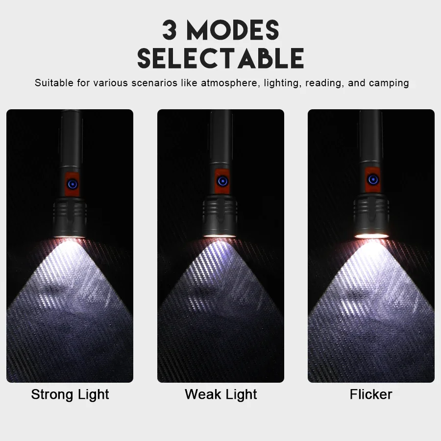 Powerful LED Flashlight Aluminum Alloy Portable Torch USB ReChargeable Outdoor Tactical Zoom Camping Waterproof Flash Light