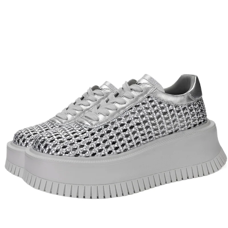 

Летняя дышащая тканая модная обувь с сеткой для женщин, ультралегкая удобная обувь для отдыха на толстой платформе