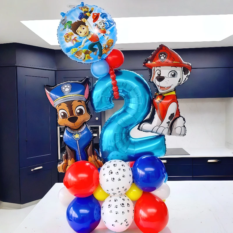 Balão Metalizado Patrulha Canina Desenho Animado Infantil Cão Presente Chase Skye Resgate Decoração de Festa de Aniversário de Bebê com Número Digital Brinquedos Suprimentos