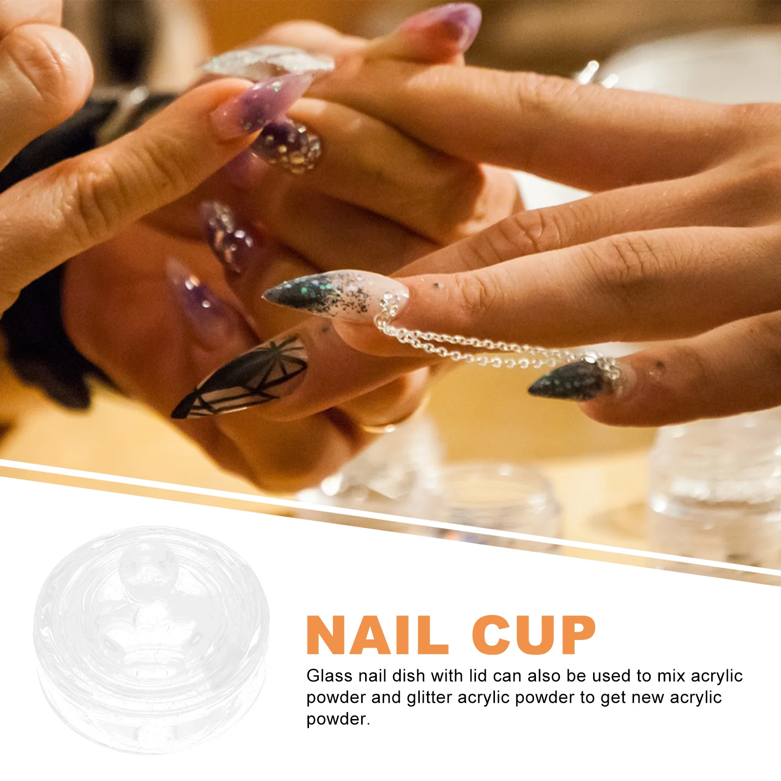 2 個のクリスタルガラスネイルディッシュボウルラウンドマニキュアカップアクリルネイル用ダッペンツール液体パウダーホルダー蓋付き