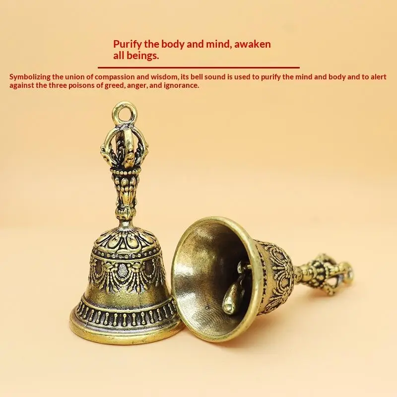 Vintage Solid Brass Bell With Intricate Carved Details And Crisp Sound Perfect For Meditation Home Altar Spiritual Practices