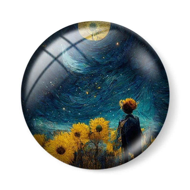 Cat Art - Starry Night animal feline print Abstract painting 12-30mmRound photo glass cabochon demo flat back Making findings