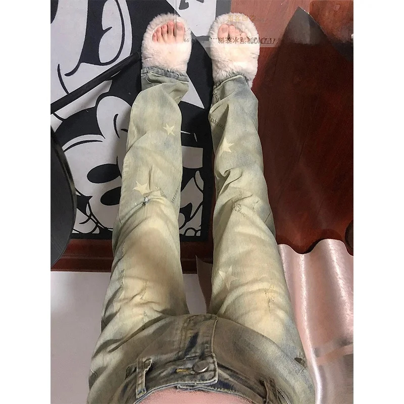 

Свободные женские прямые джинсы с завышенной талией, повседневные длинные брюки в американском стиле, модные брендовые летние джинсовые брюки