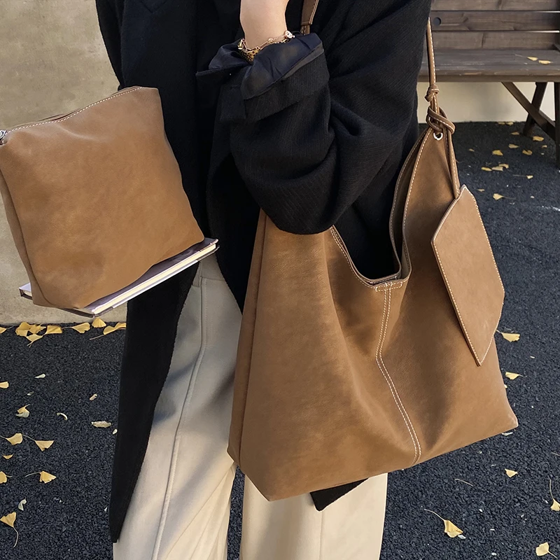 

3 In 1 Shoulder Bag For Women 2025 Autumn Winter Handbag Vintage Pu Leather Underarm Tote High Capacity Commute Bag Brand