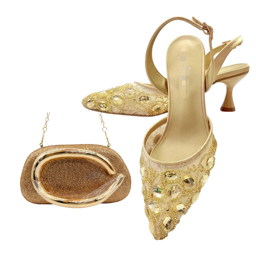 

Italian style Shoes Dinner Wedding thin heel sandals Women's summer pointed rhinestone shoes