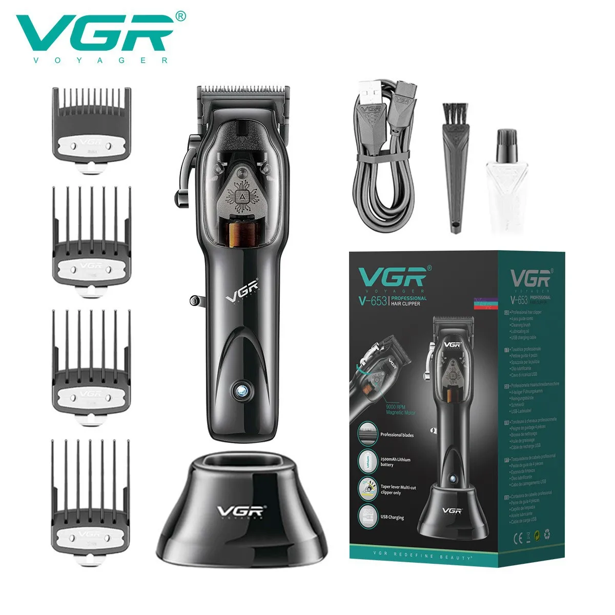 VGR-653 Hair Clipper Professional Hair Cutting Machine Cordless Hair Trimmer Electric Barber Haircut Machine Trimmer for Men