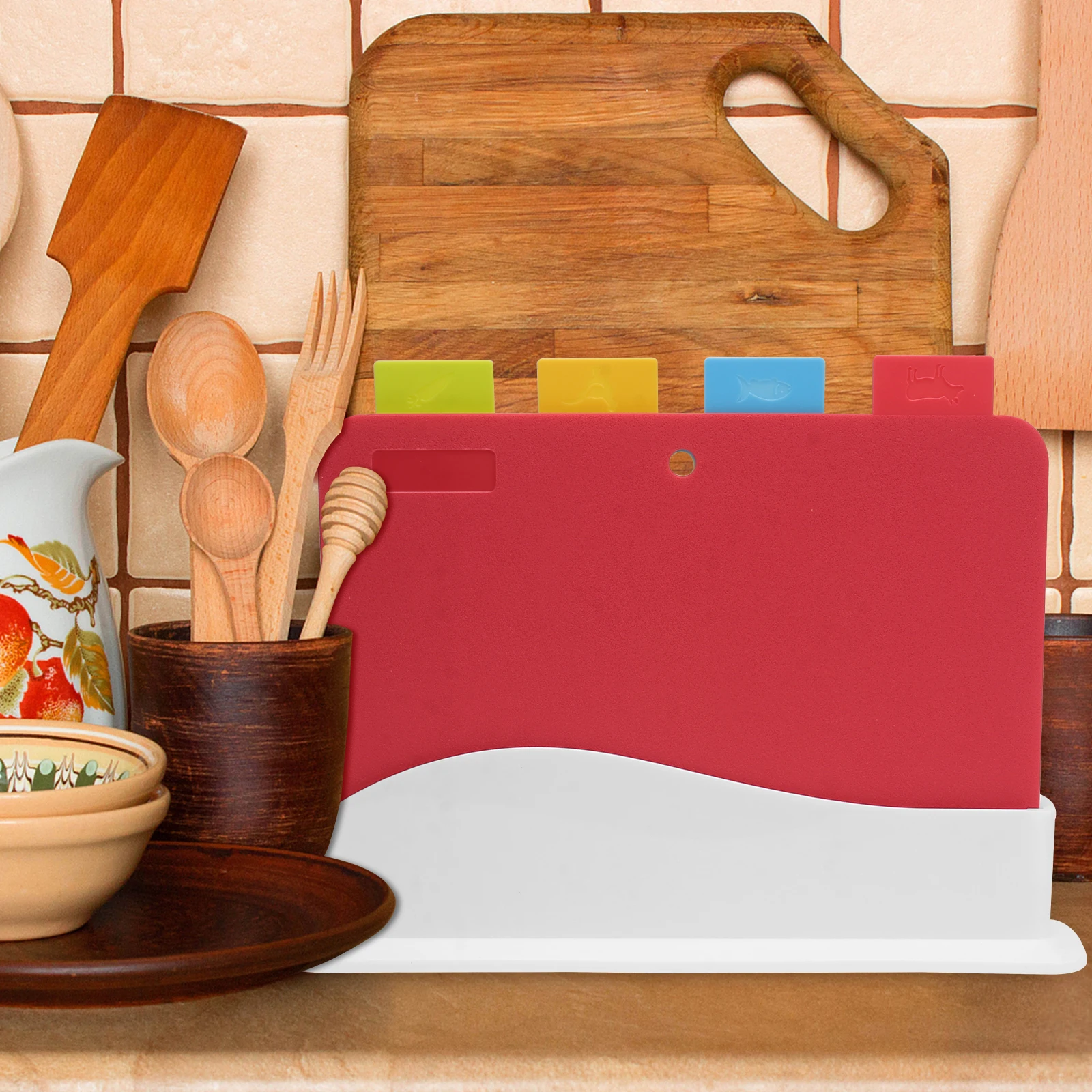 

4pcs Anti-mold Square PP Plastic Cutting Board Set with Hanging Hole for Fruit Meat Vegetable Fish Safe Easy Clean