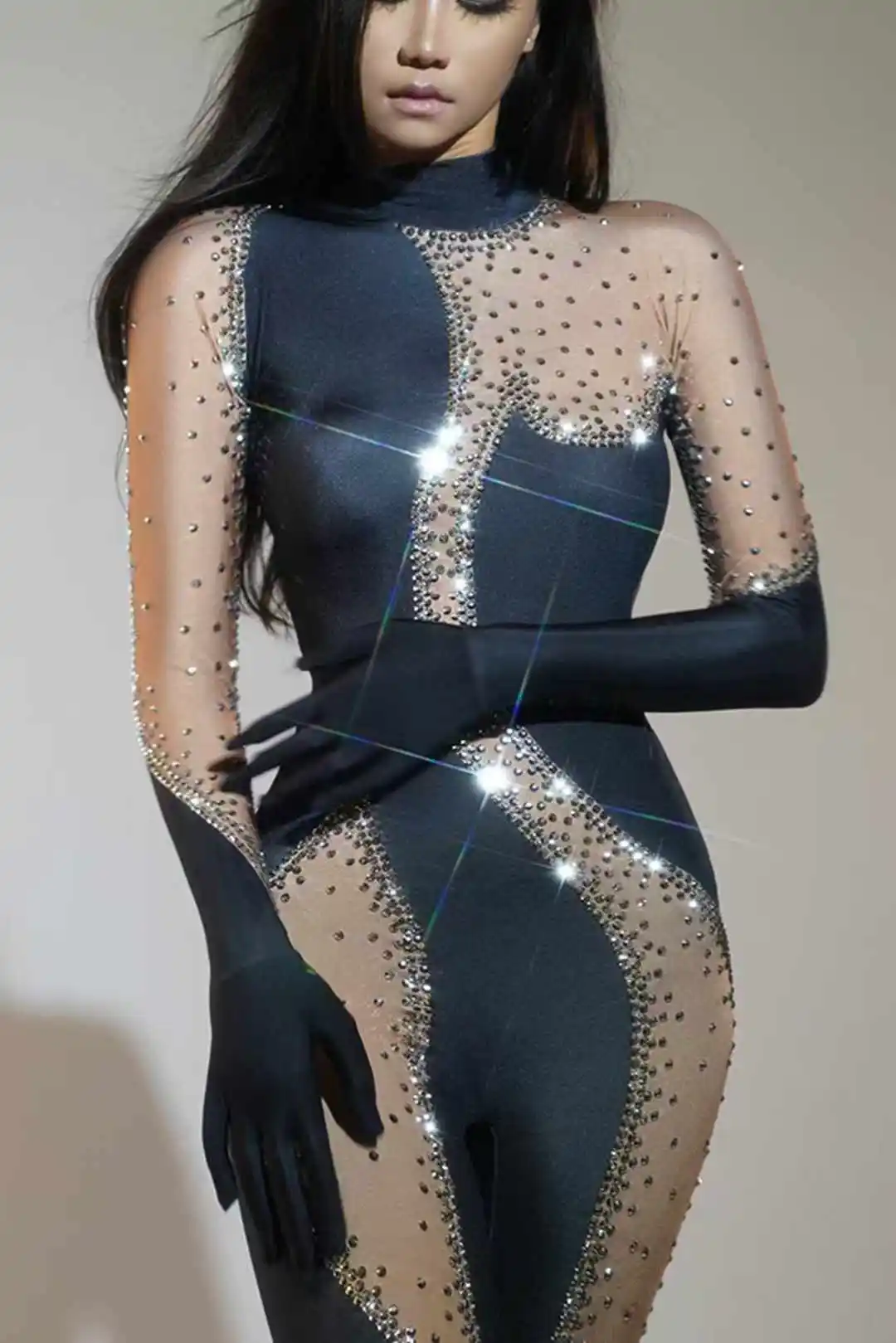 Women Performance Dance Stretch Rhinestone Jumpsuits Team Leotards Drag Queen Outfit Las Vegas Show Concert Costume Show Wear