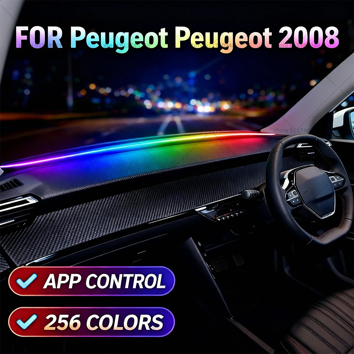 

Для Peugeot Peugeot 2008, автомобильная декоративная световая полоса, красочная акриловая звукоизоляционная полоса для переднего лобового стекла, свет для амбушюры