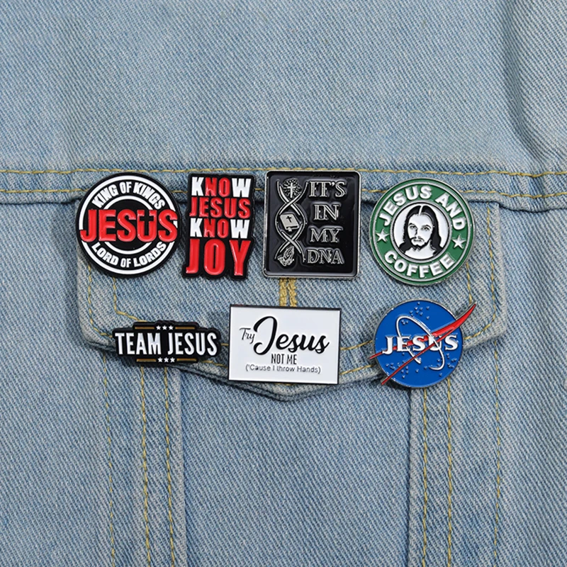 Christian Jesus Enamel Pins Custom KNOW JESUS KNOW JOY Brooches Lapel Badges Punk Gothic Jewelry Gift for Friends