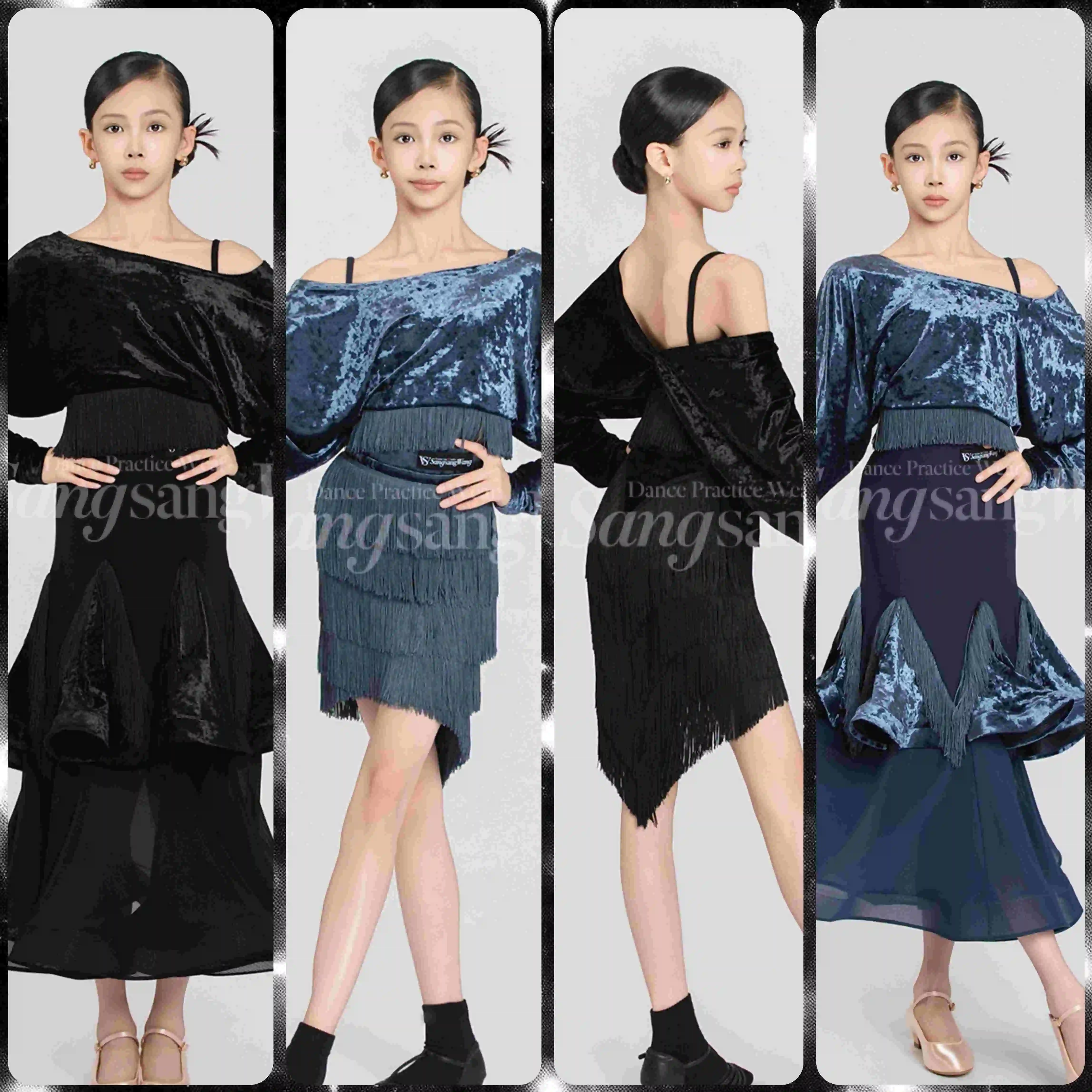 

Одежда для латинских танцев для девочек, костюм для бальных танцев, топы с рукавами «летучая мышь», юбка с бахромой, одежда для соревнований, V26095