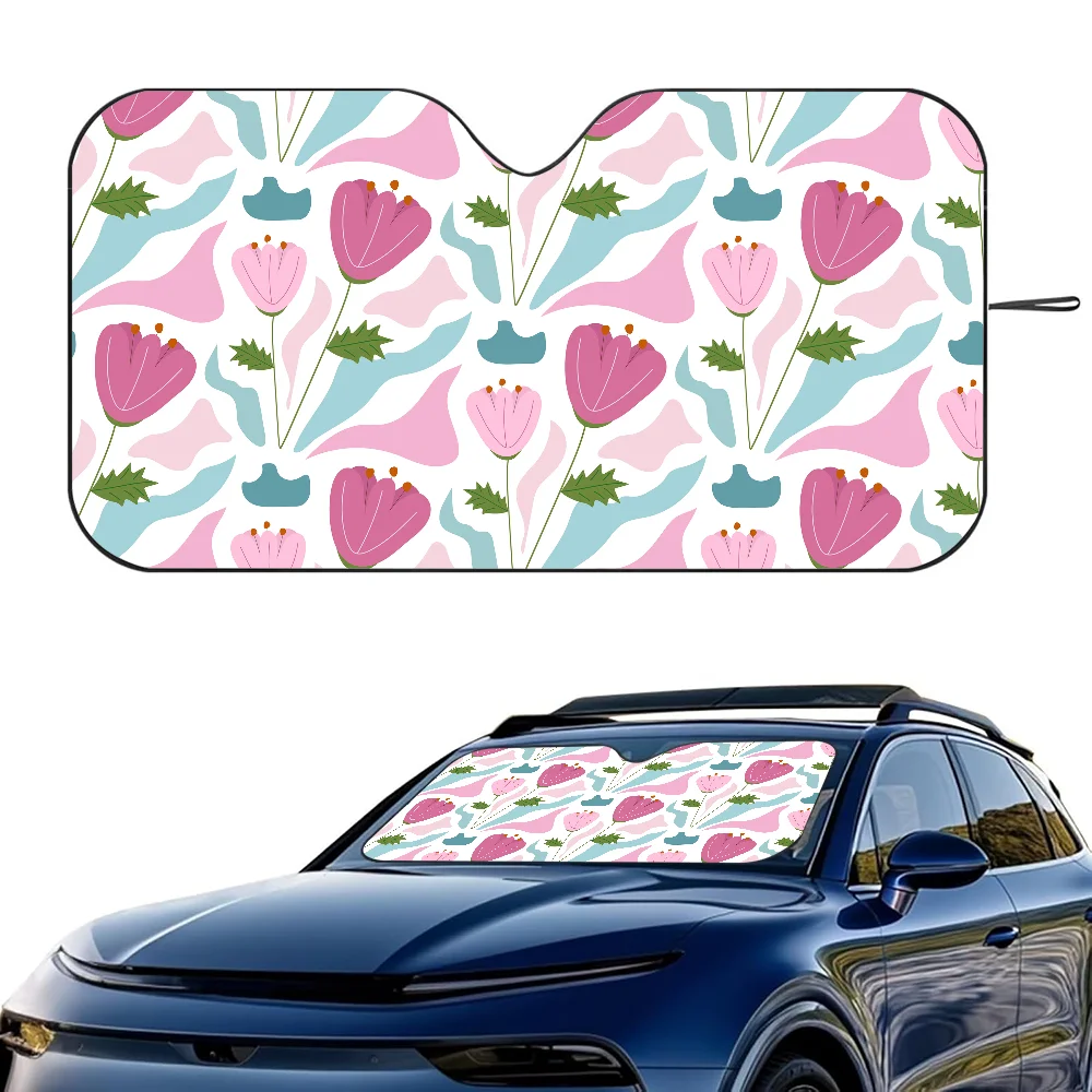 

Cute Cartoon Tulip Car SunShade Windshield Foldable Three-layer Insulation Sunshade By Suction Cup Blocks UV Rays Sun