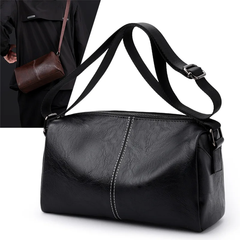 

Новая мужская сумка-кроссбоди 2026 года, ретро-стиль, в форме бочки, на плечо, из мягкой искусственной кожи, сумка-подушка, мужская сумка через плечо