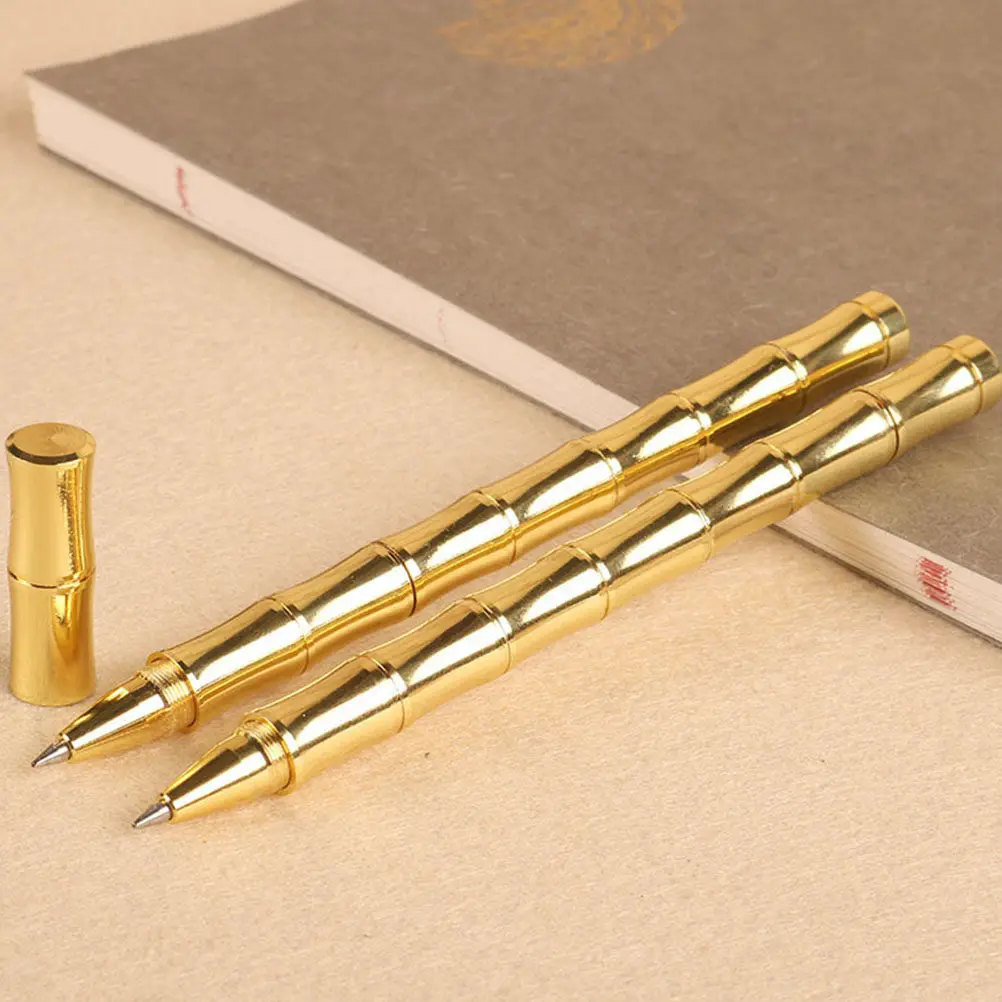 

2Pcs Premium Brass Gel Pens Retro Bamboo Joint Design Lightweight Comfortable Grip for Students School Home Office Business