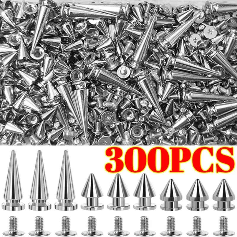 300/10 Uds. Remaches Punk con punta, tachuelas de tornillo de Metal, manualidades DIY, remaches de ropa Punk geniales, decoración para ropa, zapatos de cuero