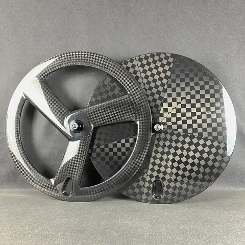 700C All Carbon Fiber Road Track Bicycle Wheels Front Three Spoke/Rear Disc Wheel Set Closed Wheels disc brake/V-brake Clincher