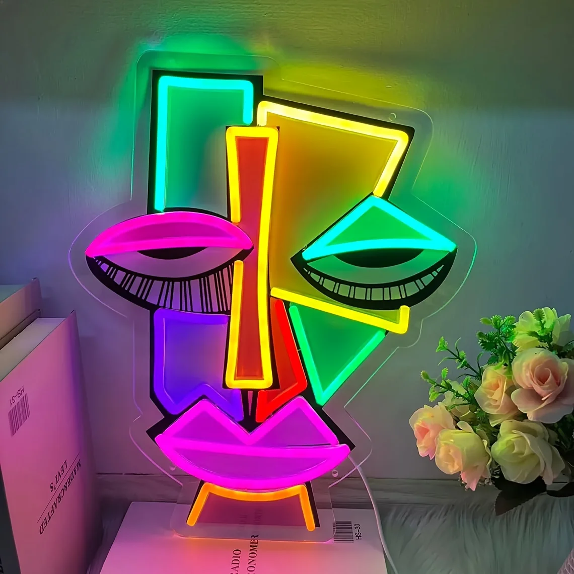 Abstract Face Neon Sign Modern Colorful LED Wall Art for Living Room Bar Cafe Decoration Unique Artistic Lighting Gift