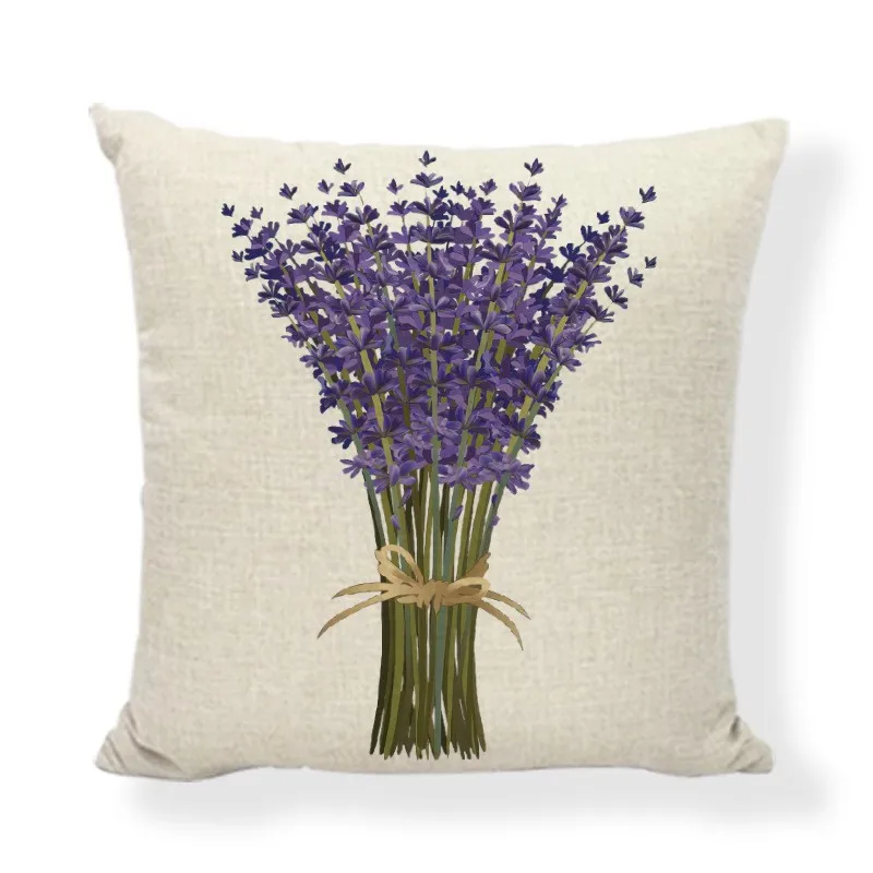 Retro Poster Lavender Cushion Cover 45x45 Purple Flowers Letter Pillowcase Farmhouse Home Sofa Car Decorative Throw Pillow Cover