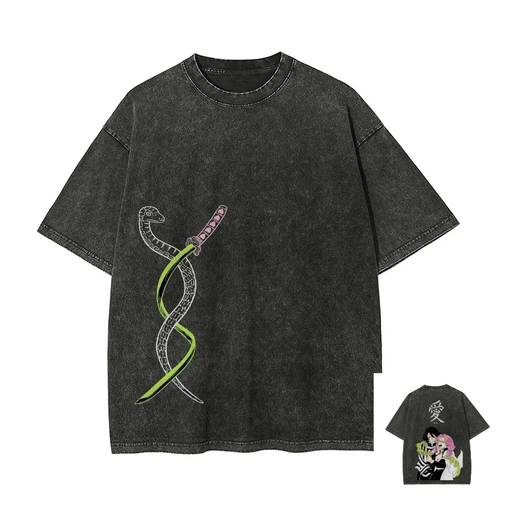 كيميتسو نو يابا تي شيرت مغسول أنيمي جرافيك طباعة الرجال النساء القطن المتضخم فضفاضة تناسب الراحة الشارع الشهير للجنسين تأثيري هدية