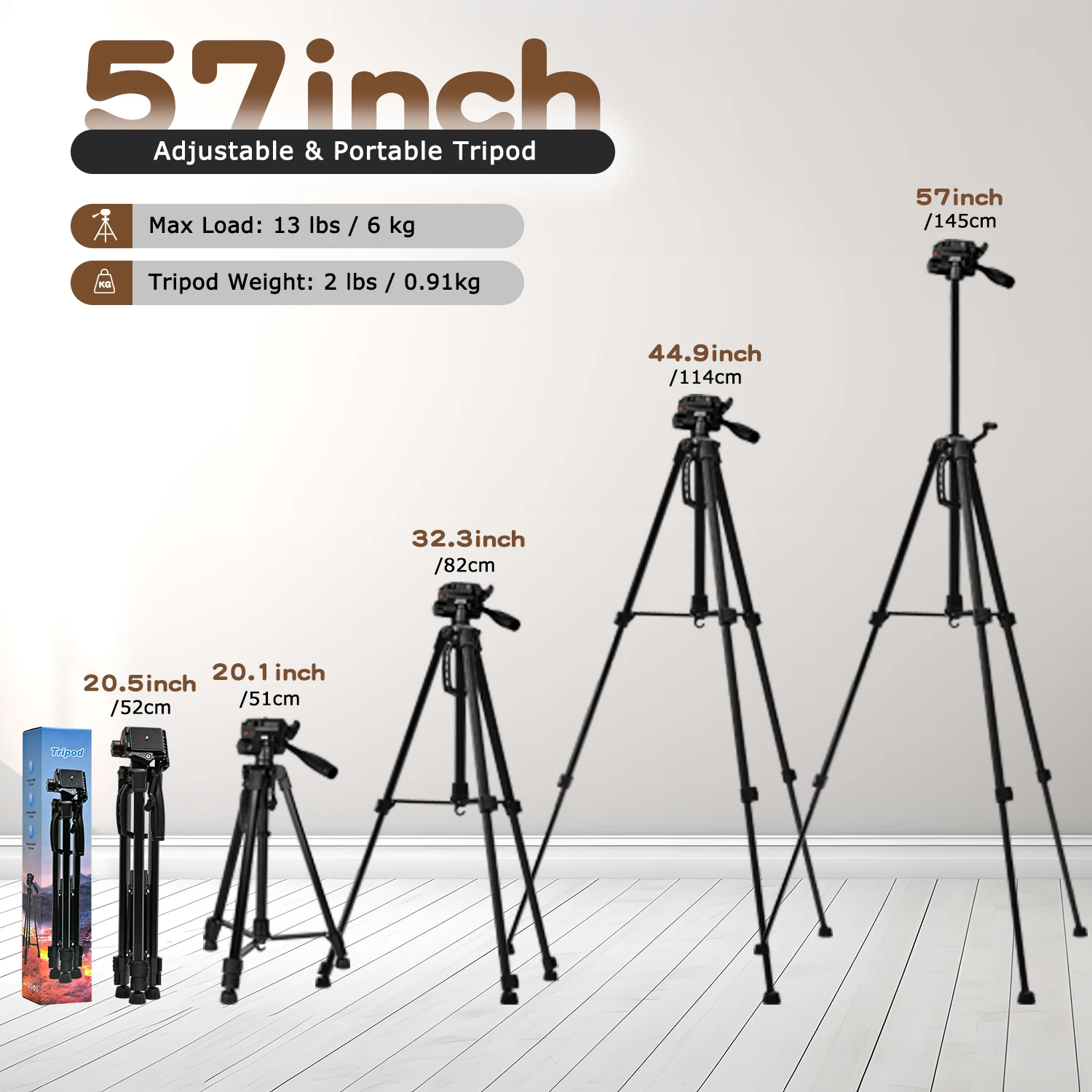 XRDKJ Lightweight 57" Adjustable Laser Level Tripod with Rotating Head, Portable Handle, Bubble Level, Quick Release Plate