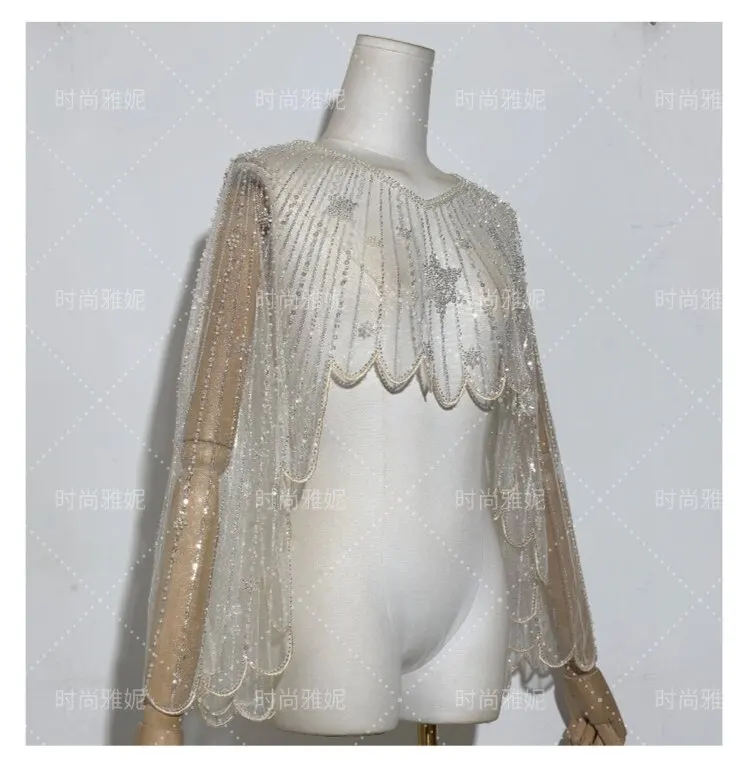 New Bead Diamond Flower Nail Bead Shawl Cover, Wing Outer Top, Music Festival Party Trendy Draped Veil Outer Outfit