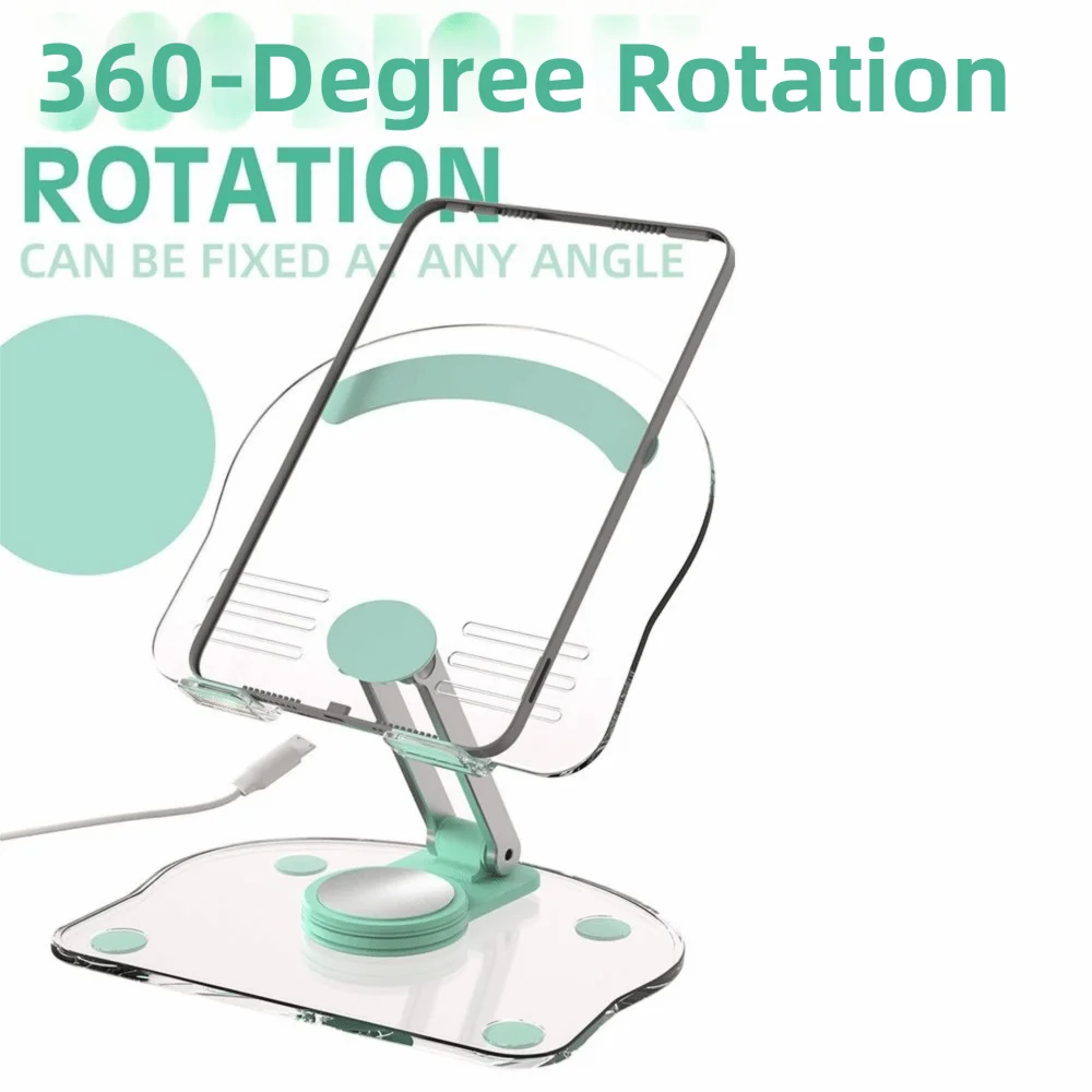 360° Rotation Tablet Stand Swivel Sturdy Foldable Mobile Holder Transparent Space-saving Tablet Riser Desktop Use