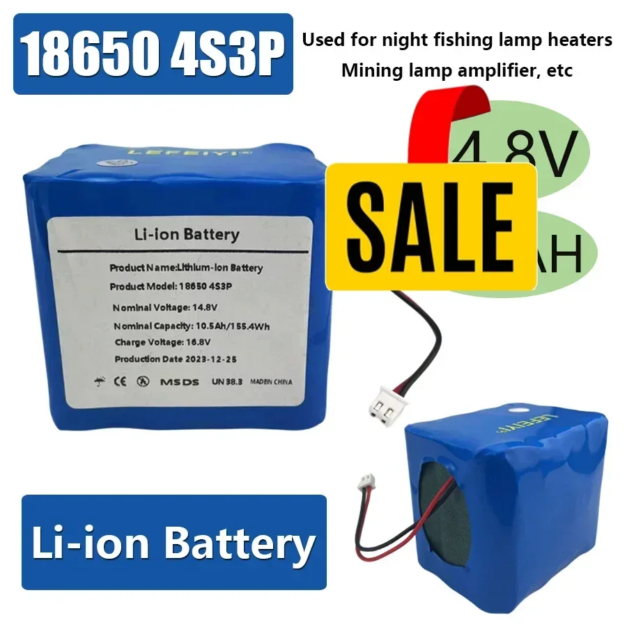 🏗️4S3P 14.8V/16.8V 10500mAh 18650 Li-iom Battery Pack with 5A BMS for Night Fishing Lamp Heater Miner's Lamp Amplifier Etc🏗️