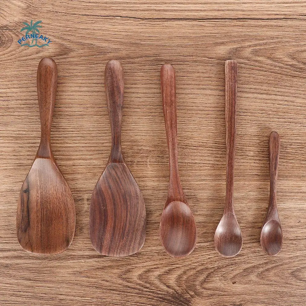 

Black Walnut Wooden Gift Coffee Dessert Long Scoop Tableware Kitchen Supplies Rice Scoop Soup Spoons