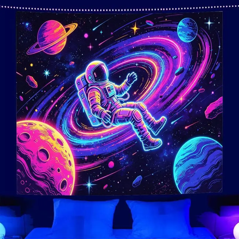 VIKAMA Cyberpunk Neon Astronaut Tapestry psychedelic Starry Sky Background Wallpaper Esports Room Decoration Home Decoration