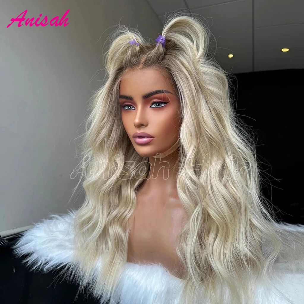 Ombre Blonde 13X4 Transparent Lace Front Human Hair Wig for Women Dark Root Body Wave Blonde 5X5 Lace Closure Wig Pre Plucked image 2
