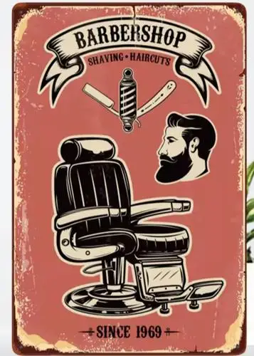 Barber Shop Shaving - Haircuts Vintage Novelty Metal Sign ; Wall Art