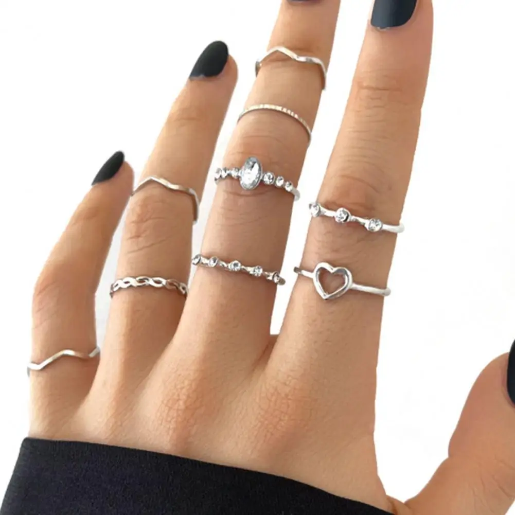 9 Pcs/Set Lady Finger Ring Exquisite Vintage Knuckle Ring Set Simple Creative Ring Set Fashion Jewelry For Gift