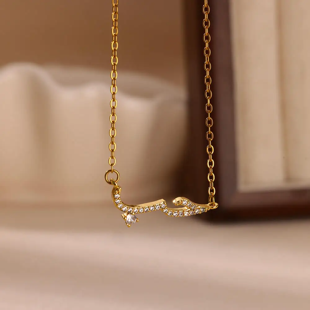 Personalized Arabic Love Letter Pendant Necklace For Women Gold Color Stainless Steel Clavicle Chain Fashion Islamic Jewelry