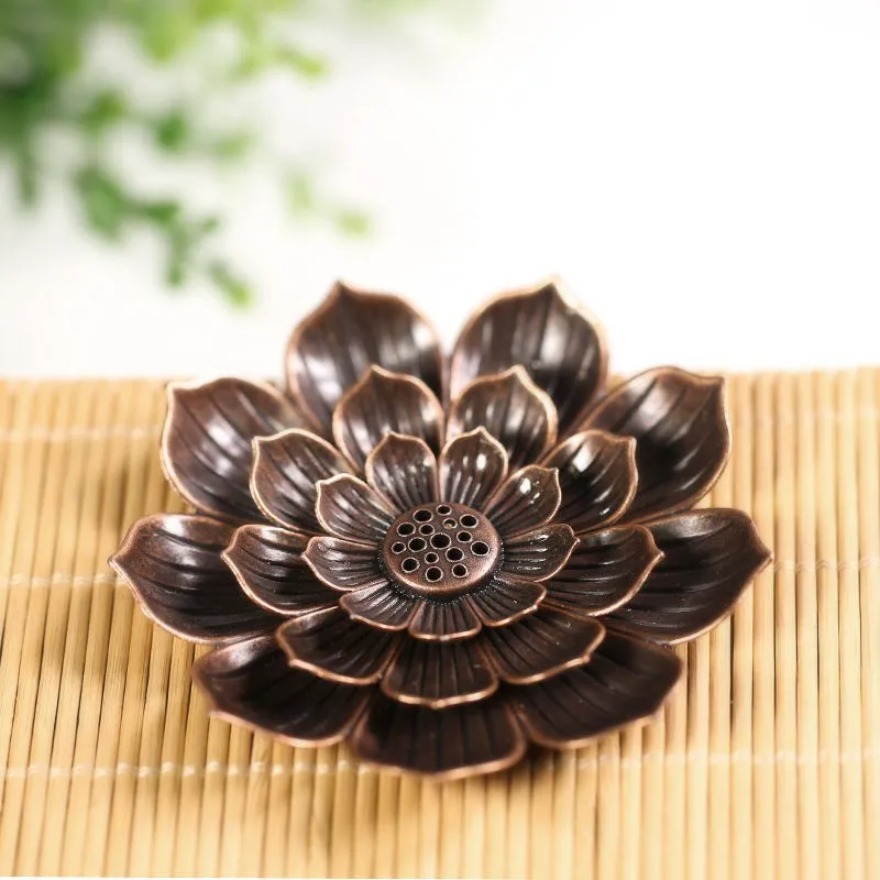 Incense Lotus Red Copper Lotus Porous Treasure Incense Plate Household Buddhist Zen Incense Burner Decor Supplies