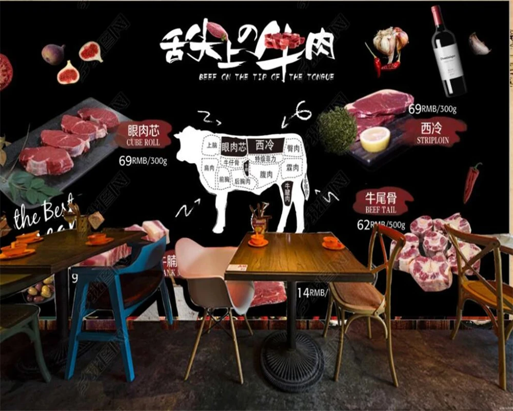 beibehang papel de parede  Customized modern new fashion retro steak work attire beef dining background wallpaper