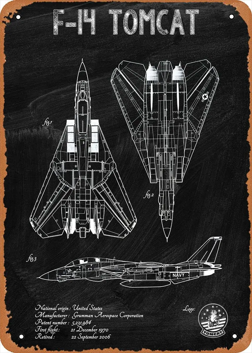 F14 Tomcat Digital Retro Vintage dekoratives Metall-Blechschild – Aluminium