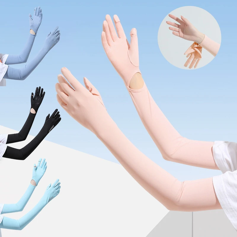 1 pair Sunscreen Female Anti-Ultraviolet Summer Cycling Arm Protector All-In-One Driving Ice Silk Sleeve Cover