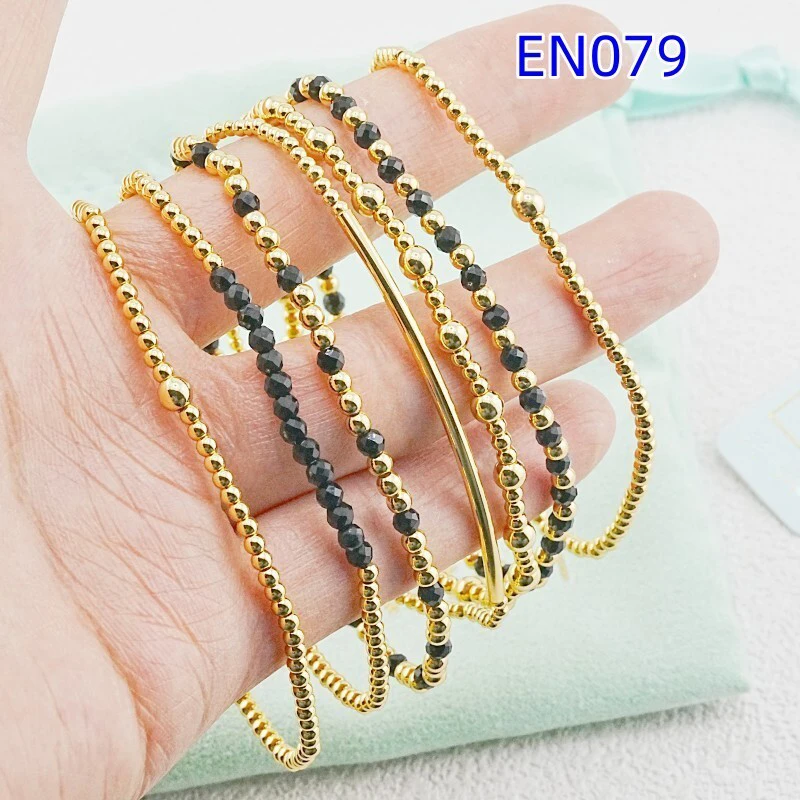 VKVVA Fashion Jewelry Gold-plated Bead and Black Crystal Bracelet total 7pcs Women Birthday Gifts, Unique Gift