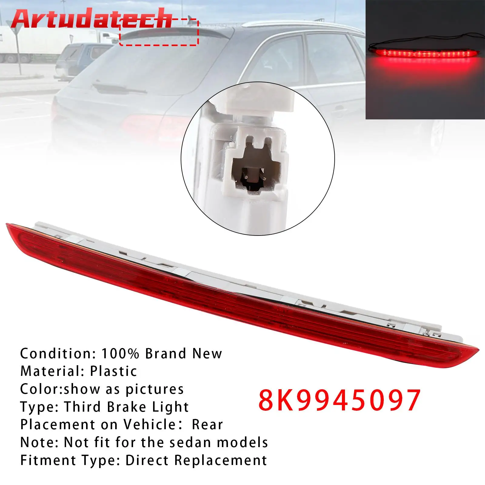 

Задний стоп-сигнал Artudatech, третий стоп-сигнал 8K9945097 для Audi A4 RS4 B8 Avant, красный, автомобильные аксессуары