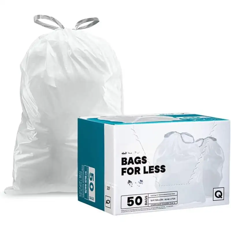 

Custom Fit Trash Bags, Compatible with simplehuman Code Q (50 Count) White Drawstring Garbage Liners 13-17 Gallon 25" x 32.5"