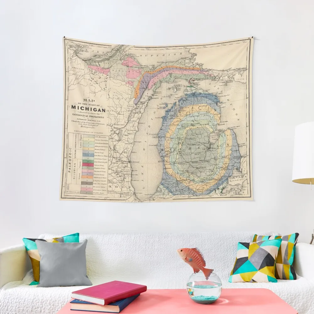 

Vintage Michigan Geology Map (1873) Tapestry Home Decorations Aesthetic Outdoor Decor Room Ornaments Hanging Wall Tapestry