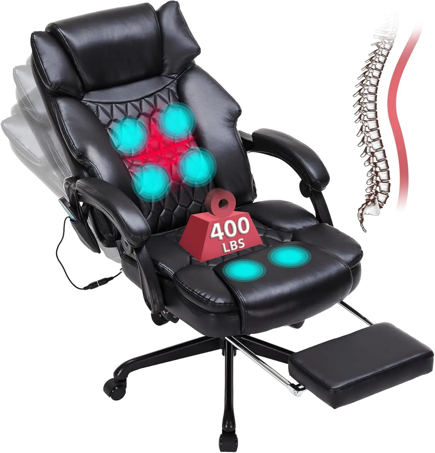 Massage Office Chair with Heat,Reclining Office Chair with Foot Rest,Vibration Home Office Desk Chairs for Heavy People 400lbs,E