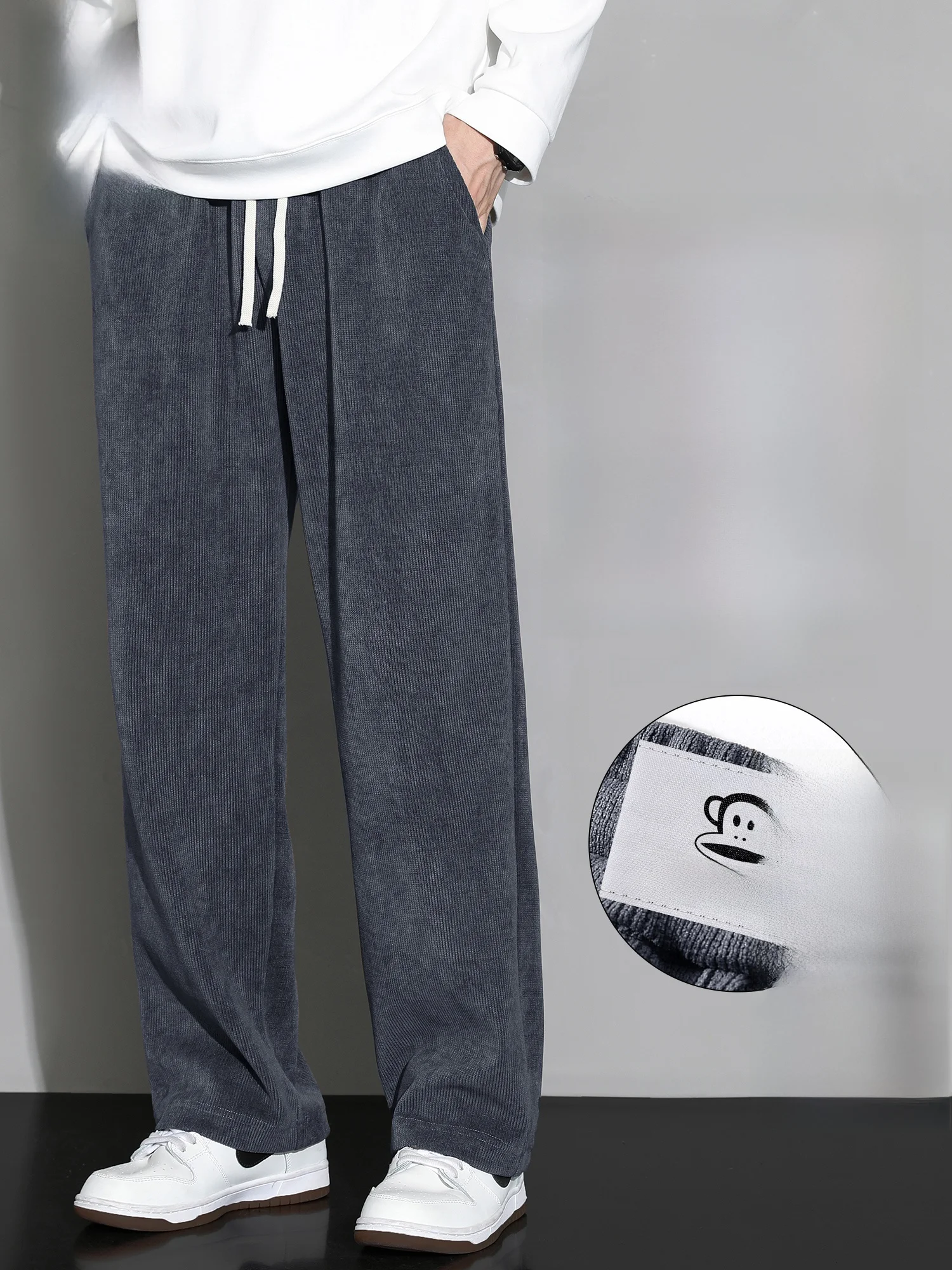 

PaulFrank Men's Casual Pants Winter New Loose Straight Leg Warm Fce Wide Leg Sports Trousers Comfortable Casual Trousers