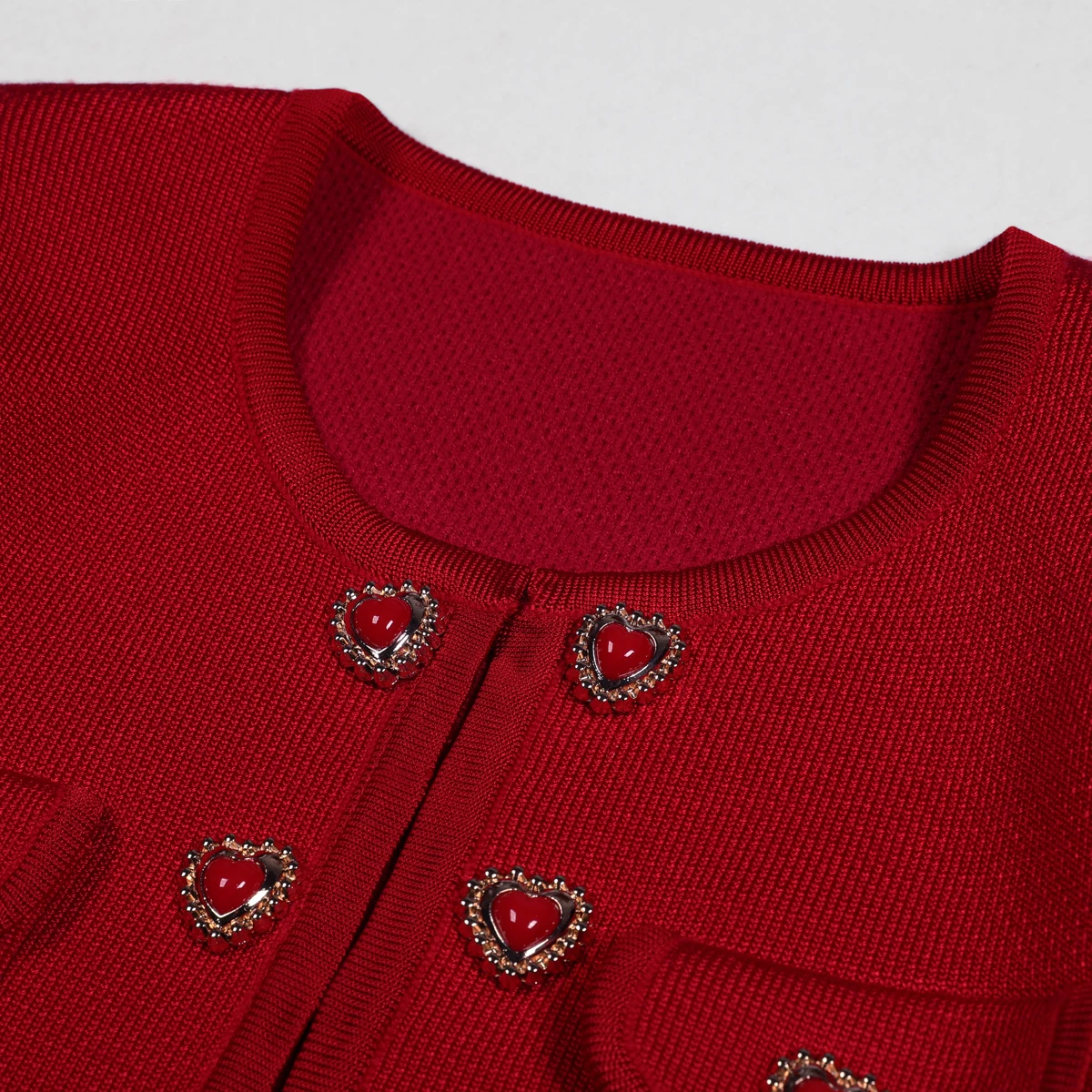 High Quality New Fashionable Elastic Knitted Round Neck Heart-shaped Button Cardigan Slim Fit Half Skirt Women's Set