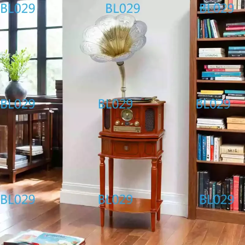 Wooden Antique Vintage Vinyl CD Multi-function Gramophone Player MP3 Player W/Built-in AM/FM Radio and Speakers